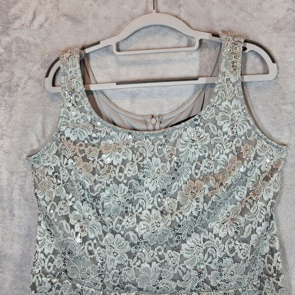 R&M Richards Womens 12 Sequin Lace Jacket Dress Set Sequins Silver Gray formal - Picture 6 of 16